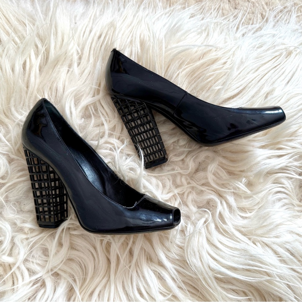 Yves Saint Laurent Black Patent Cage Heels - Picture 2 of 9